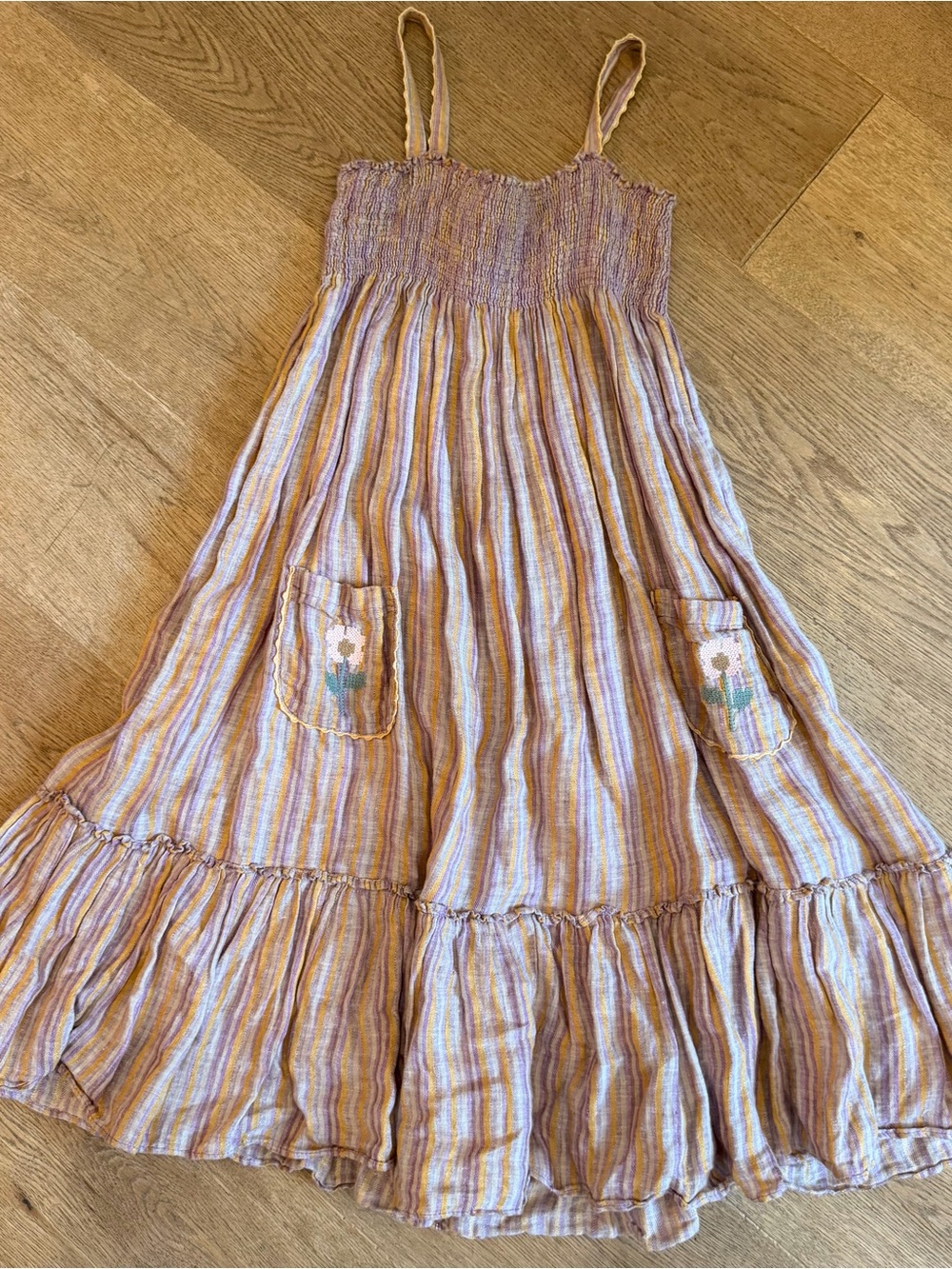 Zara Lavender Striped Smocked summer Dress